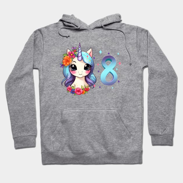 I am 8 with unicorn - girl birthday 8 years old Hoodie by Modern Medieval Design